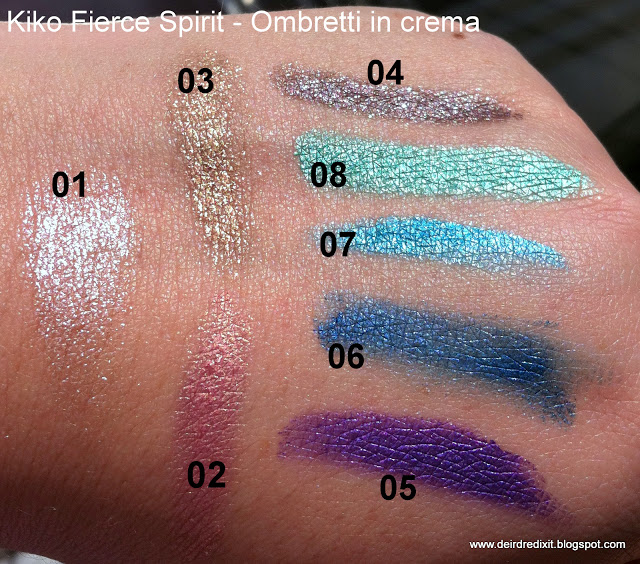 Swatch Ombretti in crema Kiko Fierce Spirit www.deirdredixit.blogspot.it