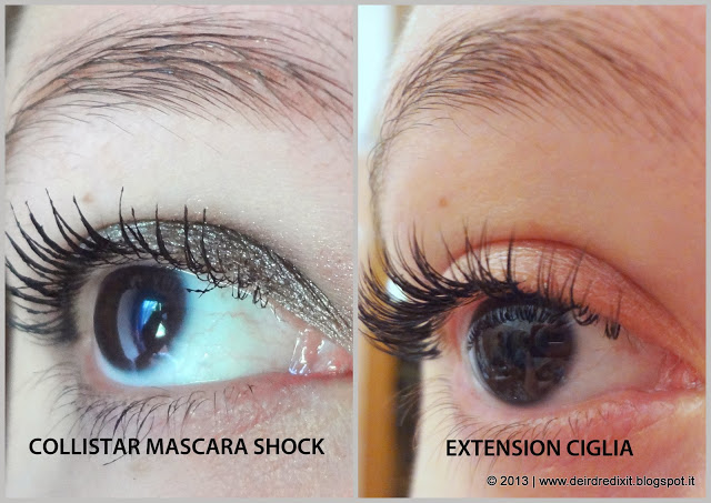 Collistar Mascara Shock vs. Extension Ciglia Paragone tra l'effetto del mascara Collistar e l'effetto extension ciglia